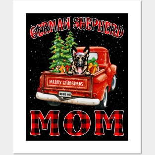 Christmas German Shepherd Mom Santa Hat Truck Tree Plaid Dog Mom Christmas Posters and Art